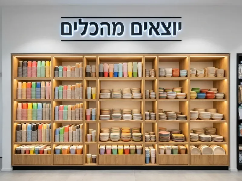מגוון כלים חד פעמיים – כוסות, צלחות וקערות בתצוגה צבעונית